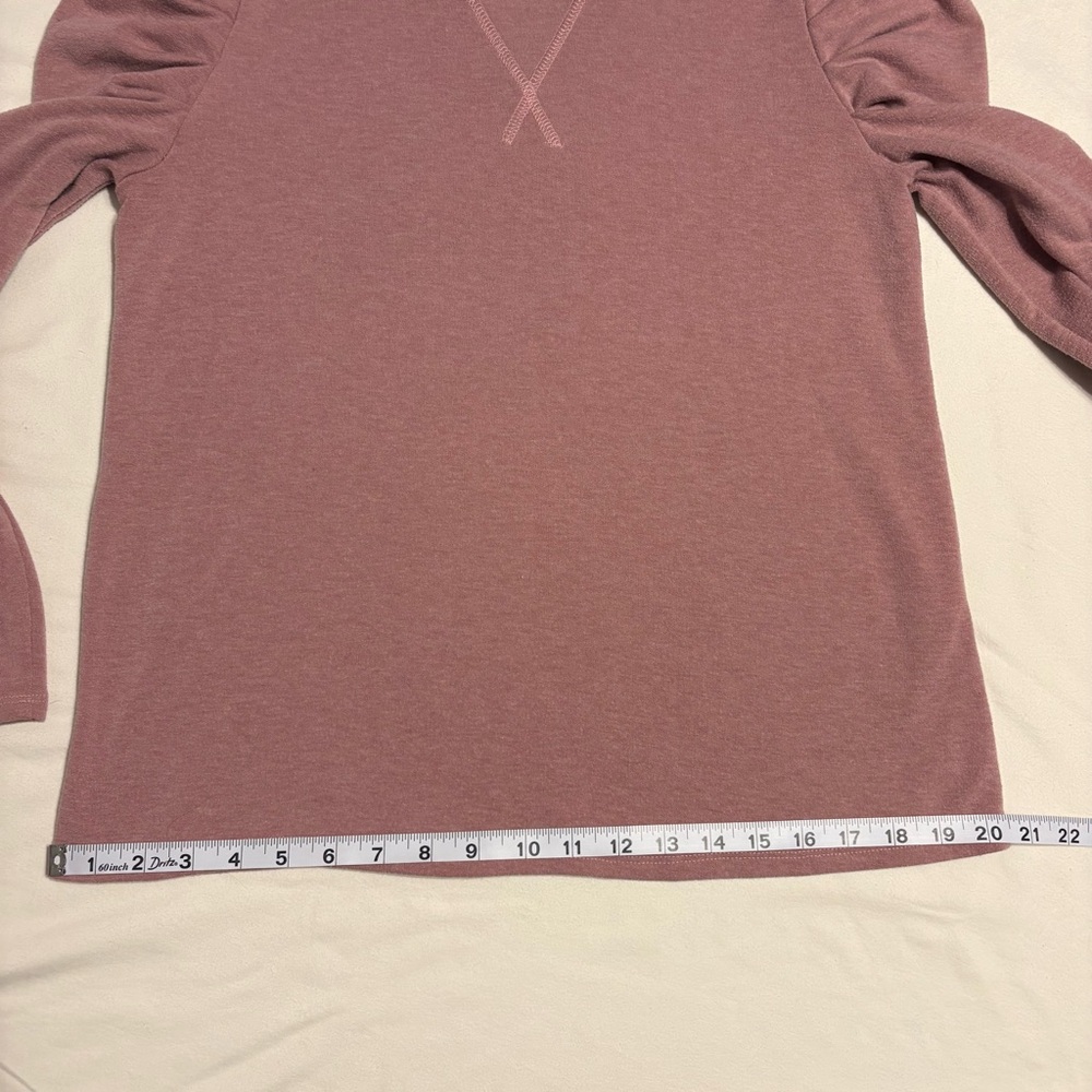 Cherish MauvePink Long Sleeved Crew Neck Puff Sleeve Knit Top-Creamie Ruffle Top - Picture 5 of 5
